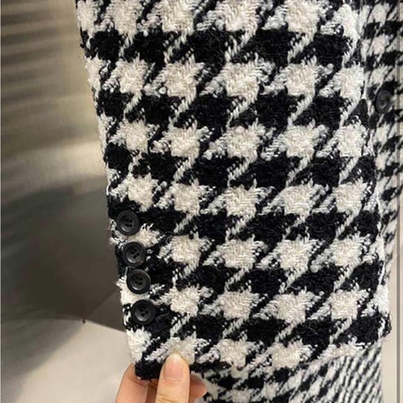 Stylish Houndstooth black & white Coat trench long jacket - Picture 4 of 6